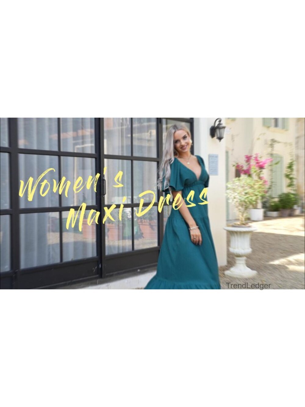 V-Neck Maxi Dress Tiered Ruffle Flutter Sleeve Backless Elastic Waist Flowy - Picture 5 of 5